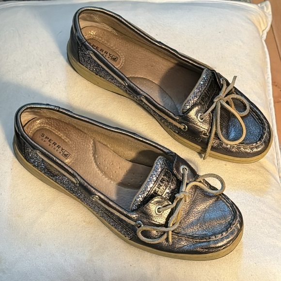 Sperry Ángel fish boat shoes silver / glitter leather lace up women’s sz 9 1/2 - Picture 3 of 12